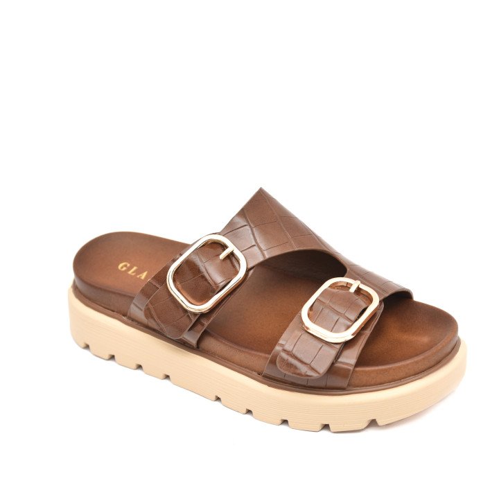 Mules Plateformes Effet Croco