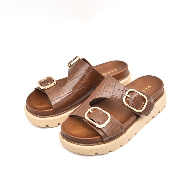 Mules Plateformes Effet Croco