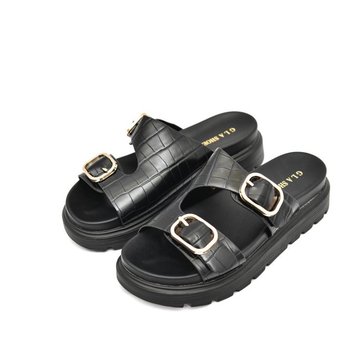 Mules Plateformes Effet Croco