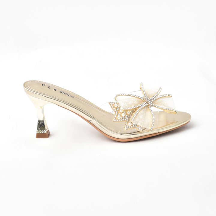 Mule à talon avec nœud strass