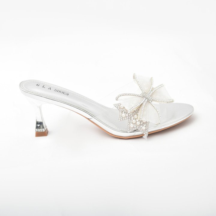 Mule à talon avec nœud strass