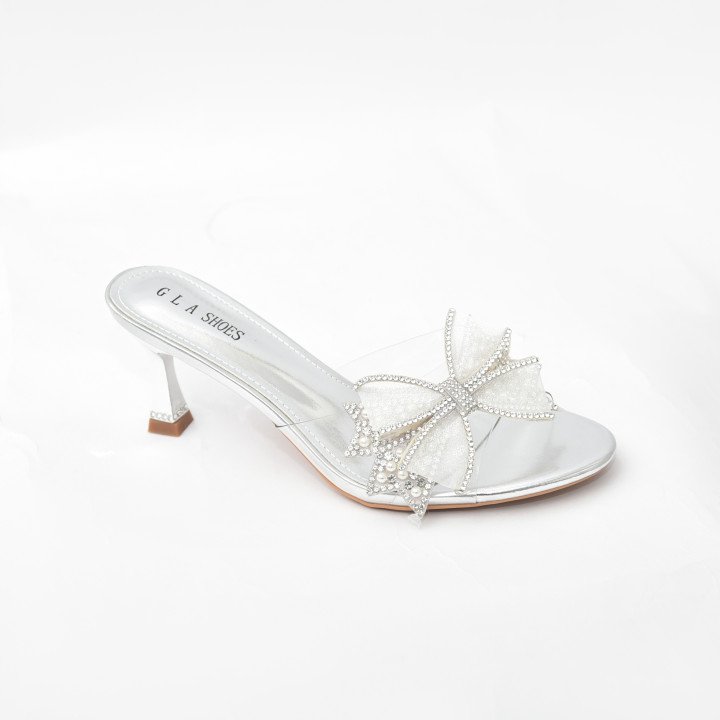Mule à talon avec nœud strass
