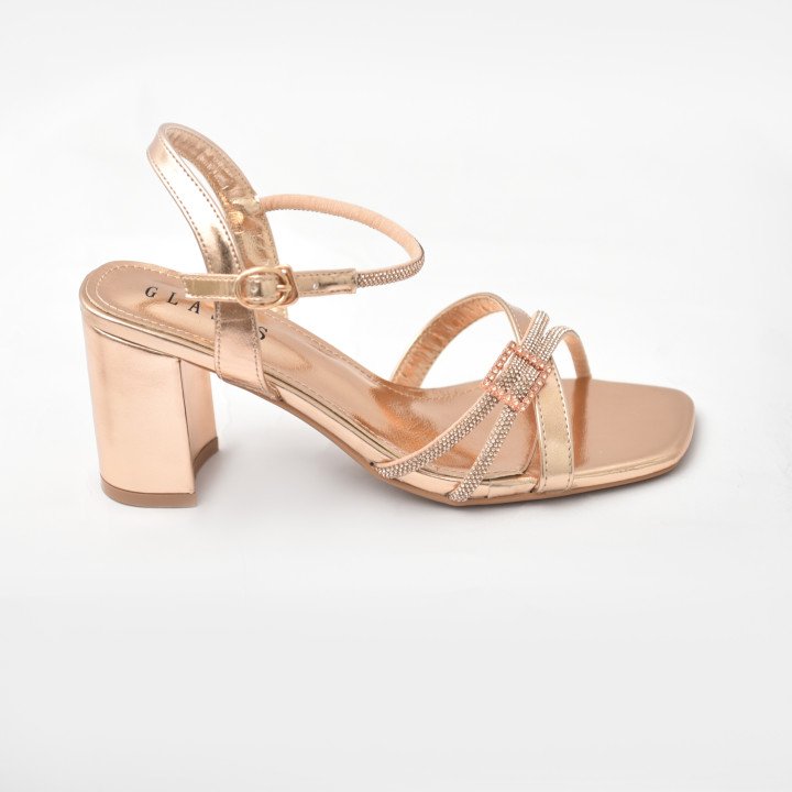 Sandale à talon carré et brides strass