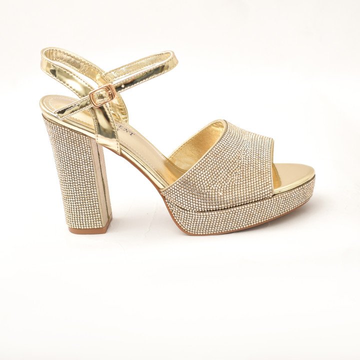 Sandales à Talon Bloc Ornées de Strass