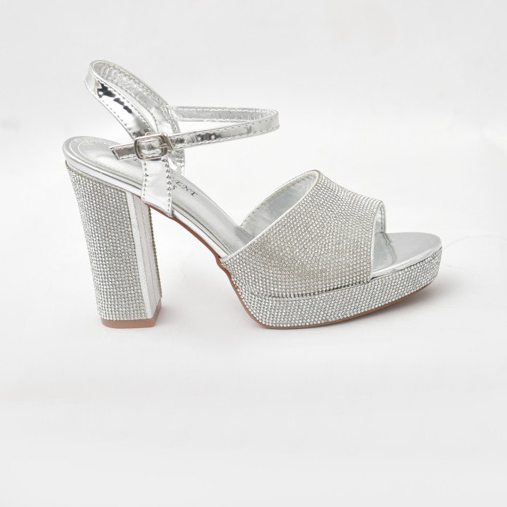 Sandales à Talon Bloc Ornées de Strass