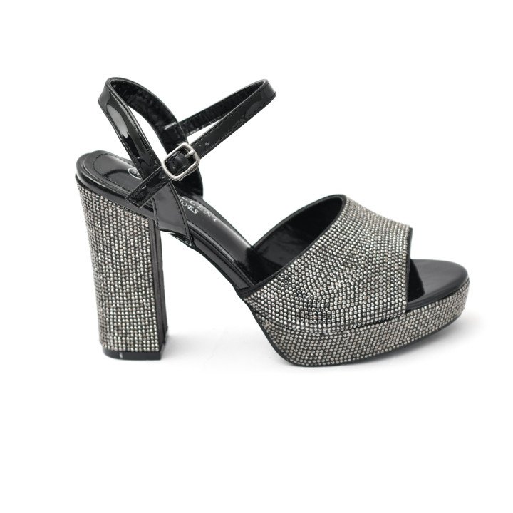 Sandales à Talon Bloc Ornées de Strass