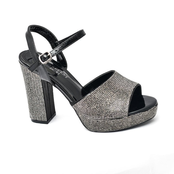 Sandales à Talon Bloc Ornées de Strass
