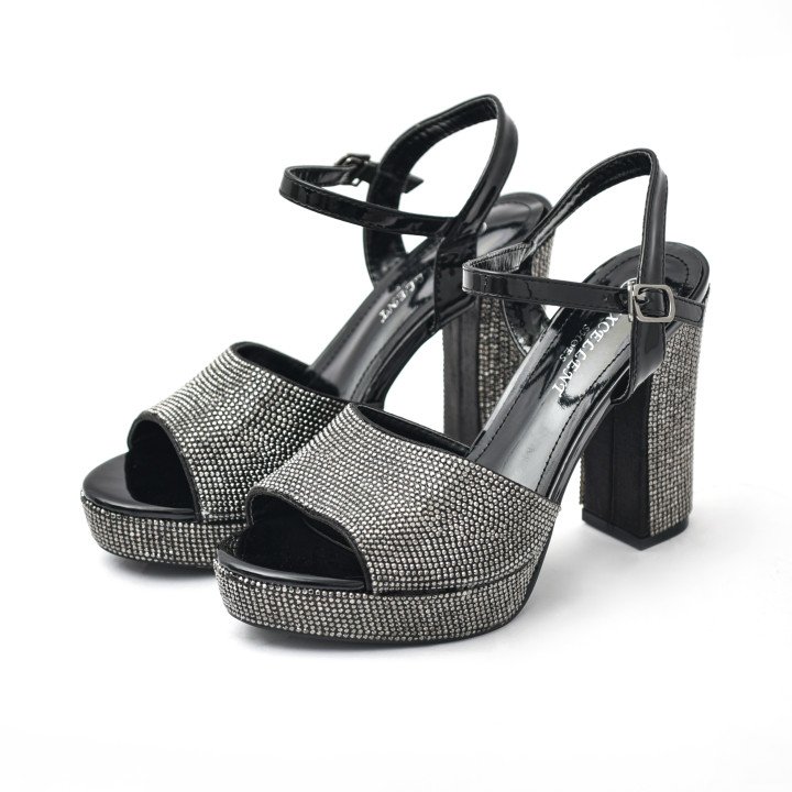 Sandales à Talon Bloc Ornées de Strass