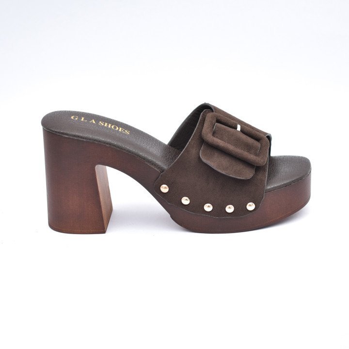 Mule à Talon Bloc avec Boucle Décorative