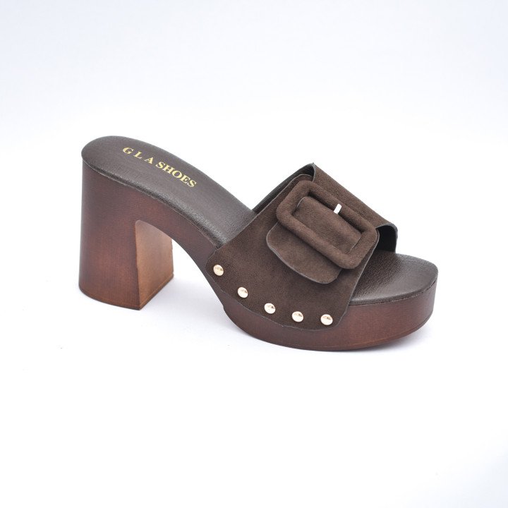 Mule à Talon Bloc avec Boucle Décorative