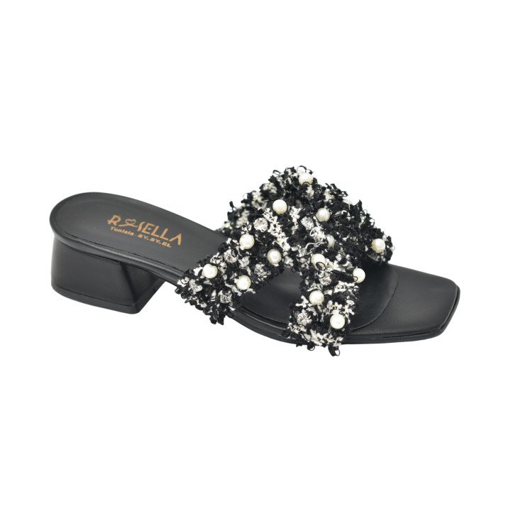 Mule à Talon avec Brides Texturées