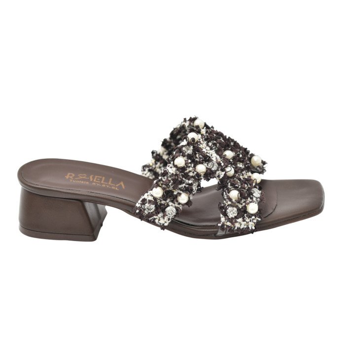 Mule à Talon avec Brides Texturées
