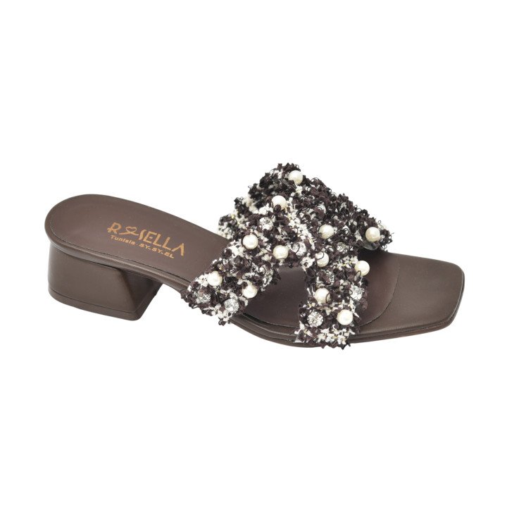 Mule à Talon avec Brides Texturées