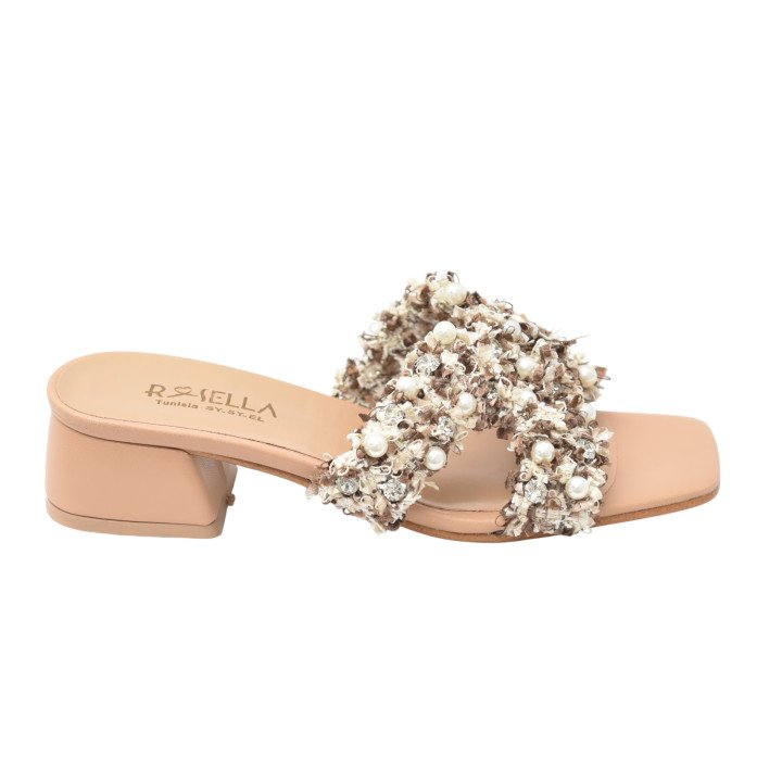 Mule à Talon avec Brides Texturées